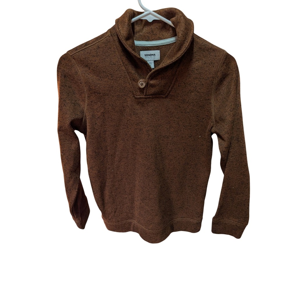 Sonoma Goods For Life Boys Brown Marled Shawl Collar Button Sweater M 10/12